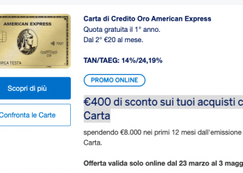 Promozione €400 di sconto sui tuoi acquisti con Carta American Express