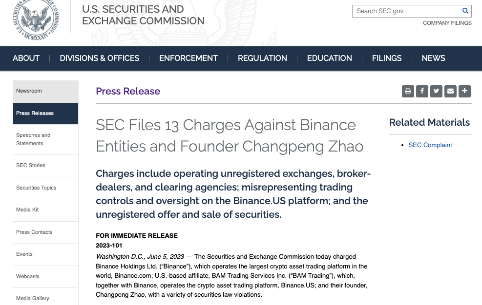 Cosa dice il documento uffIciale della SEC contro Binance